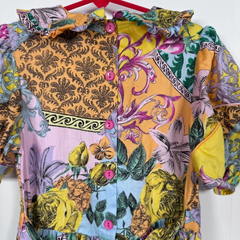 90s Mousefeathers Patchwork Floral Dress Girls 8 Baroque Ruffle Cottage Prairie